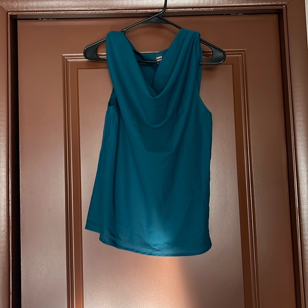 Teal cowl neck blouse